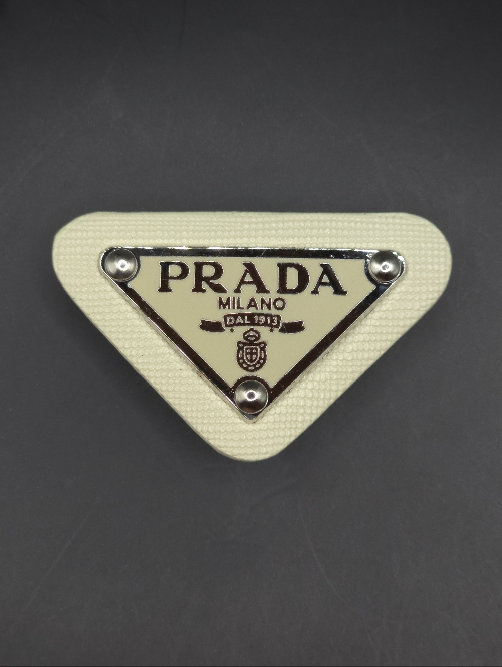 Beige Prada Triangle Patch/Croc Charm
